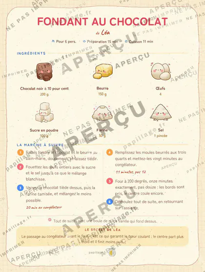 Fondant au chocolat en kawaii japonais, mise en page bandeau haut