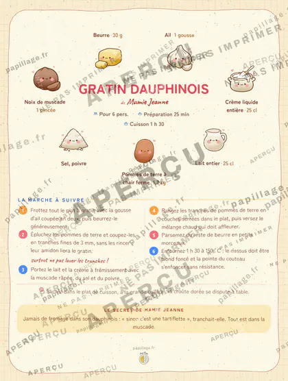Gratin dauphinois en kawaii japonais, mise en page couronne