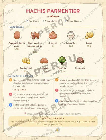 Hachis parmentier en kawaii japonais, mise en page bandeau haut