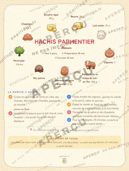 Hachis parmentier en kawaii japonais, mise en page couronne