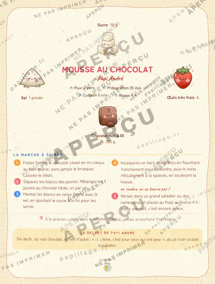 Mousse au chocolat en kawaii japonais, mise en page couronne