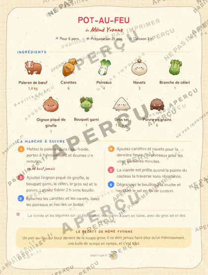 Pot-au-feu en kawaii japonais, mise en page bandeau haut