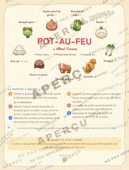 Pot-au-feu en kawaii japonais, mise en page couronne