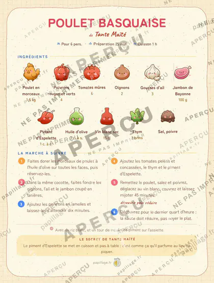 Poulet basquaise en kawaii japonais, mise en page bandeau haut