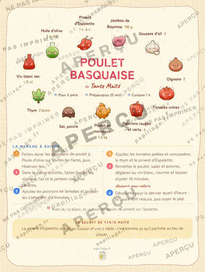 Poulet basquaise en kawaii japonais, mise en page couronne