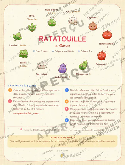Ratatouille en kawaii japonais, mise en page couronne