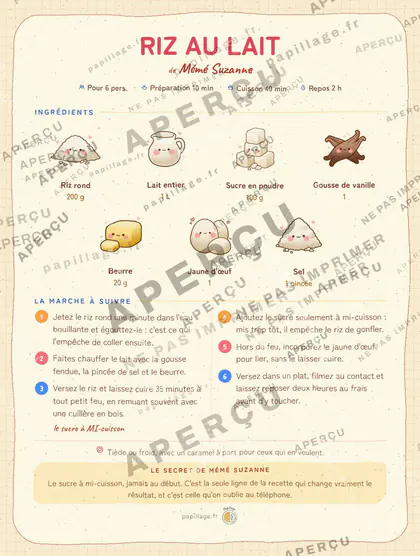 Riz au lait en kawaii japonais, mise en page bandeau haut