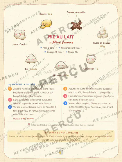 Riz au lait en kawaii japonais, mise en page couronne