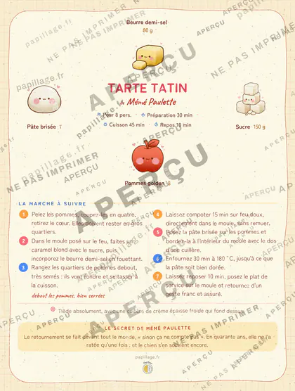 Tarte Tatin en kawaii japonais, mise en page couronne