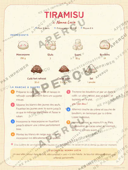 Tiramisu en kawaii japonais, mise en page bandeau haut
