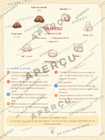 Tiramisu en kawaii japonais, mise en page couronne